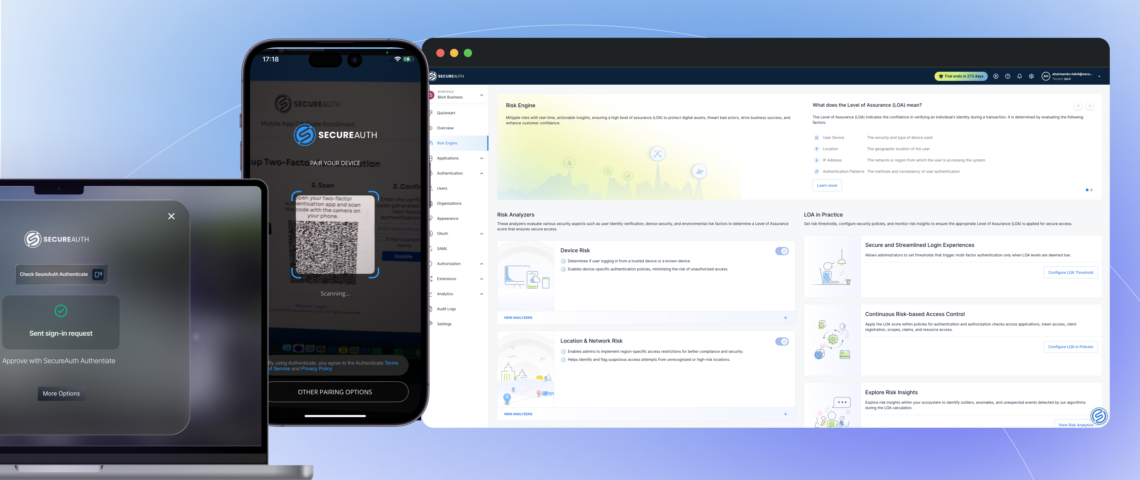 SecureAuth device pairing and risk engine enforcing identity verification before OS access