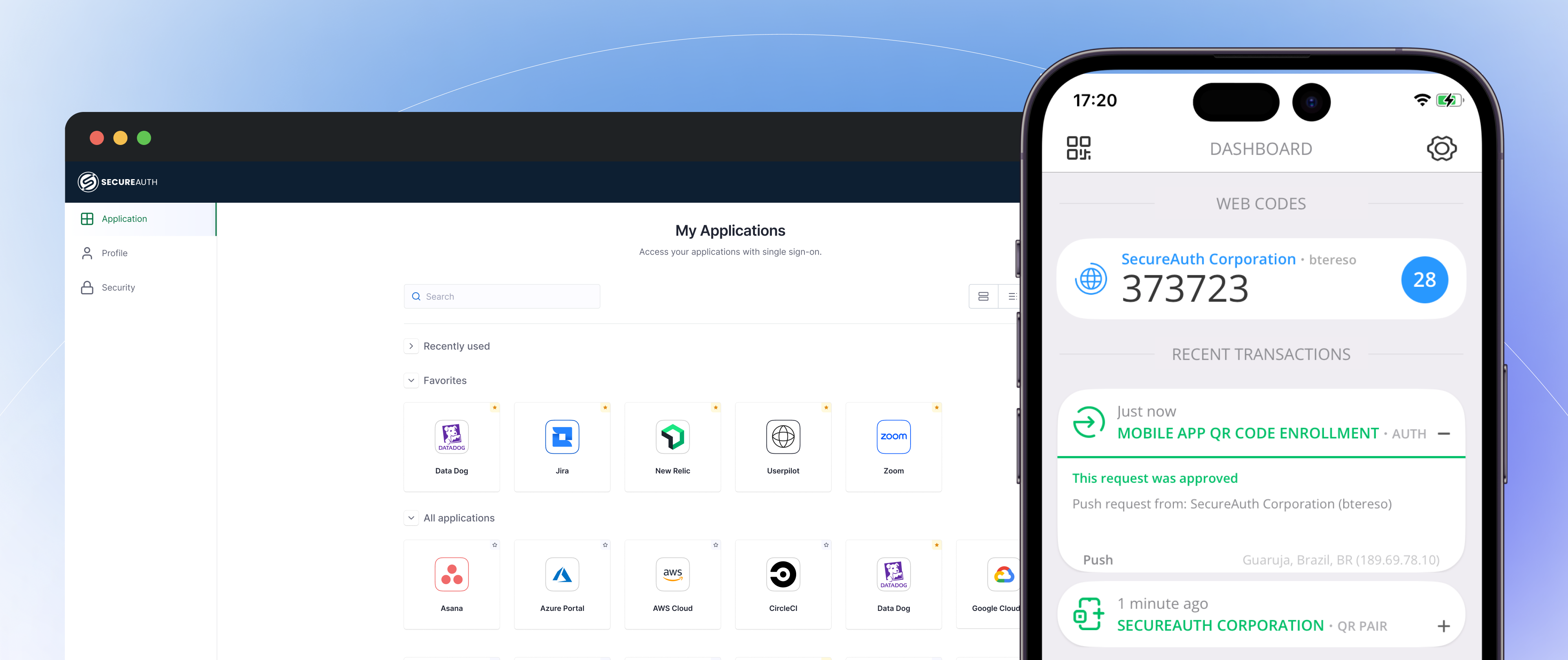 SecureAuth SSO portal showing connected applications with single sign-on access
